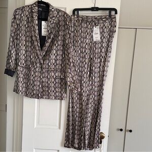 Zara Black and Cream Snake Print Suit